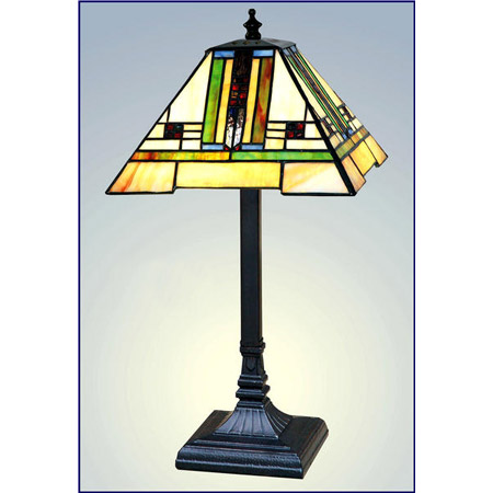 Paul Sahlin Tiffany 1544 Small Squares Banner Green Accented Table Lamp