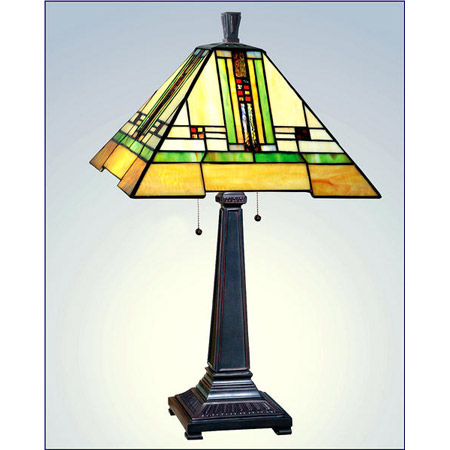 Paul Sahlin Tiffany 1547 Small Squares Banner Green Accented Table Lamp