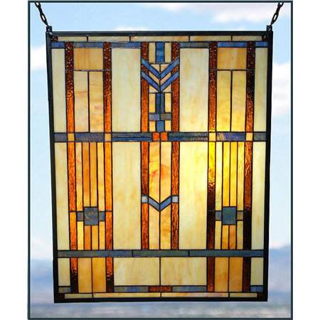Paul Sahlin Tiffany 1662 Blue Chevron Stained Glass Window Panel