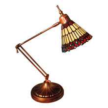 Paul Sahlin Tiffany 881-P29 Adjustable Amber And Red Peacock Desk Lamp