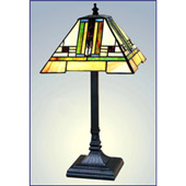 Craftsman/Mission Small Squares Banner Green Accented Table Lamp - Paul Sahlin Tiffany 1544