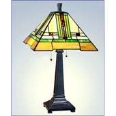 Craftsman/Mission Small Squares Banner Green Accented Table Lamp - Paul Sahlin Tiffany 1547