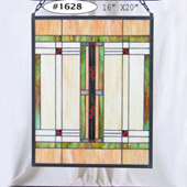 Craftsman/Mission Small Squares Banner Stained Glass Window Panel - Paul Sahlin Tiffany 1628